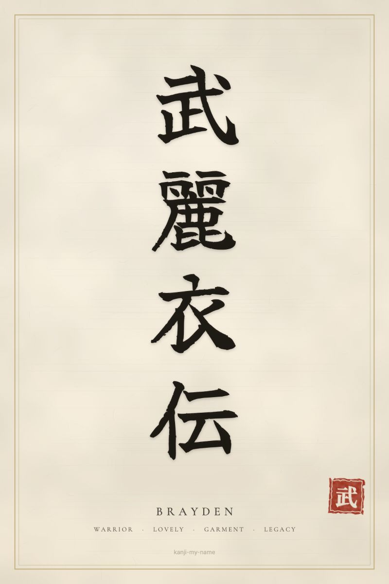Brayden in kanji: 武麗衣伝 — artistic ateji