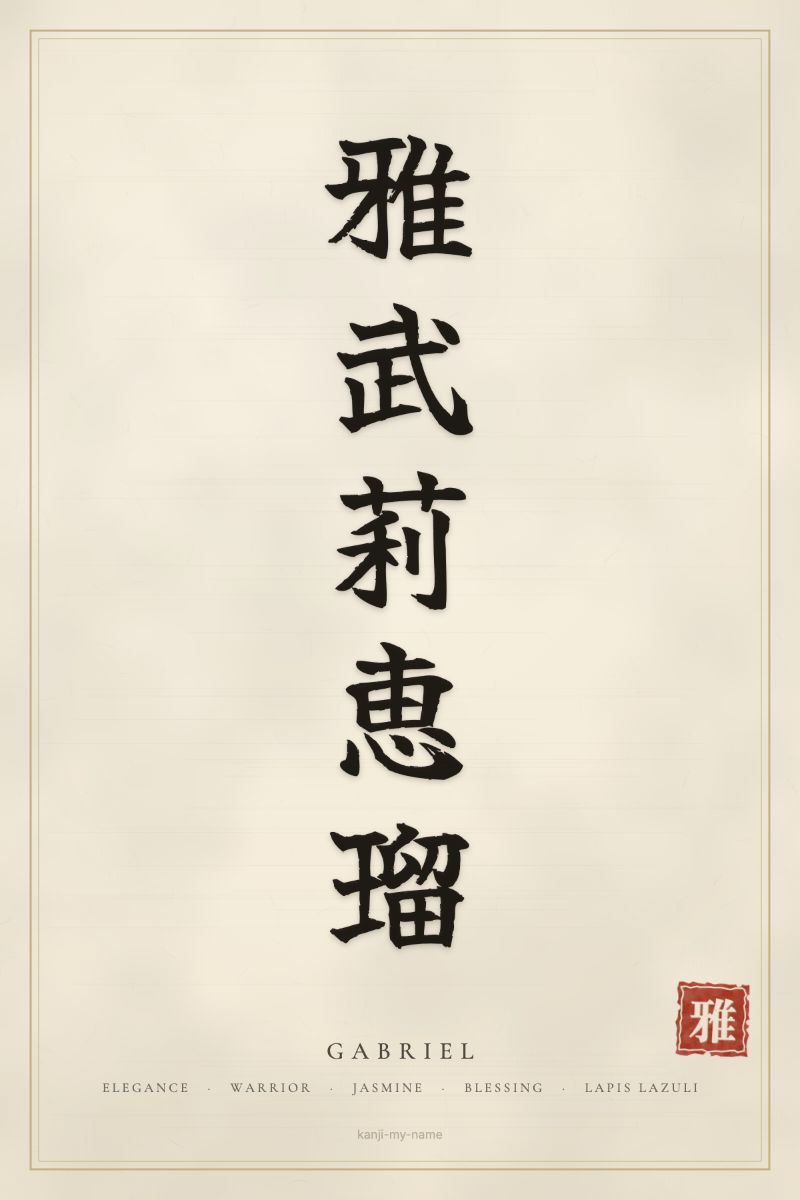 Gabriel in kanji: 雅武莉恵瑠 — artistic ateji