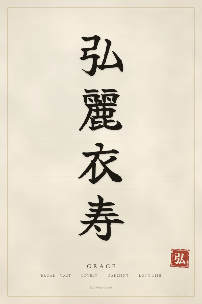 Grace in kanji: 弘麗衣寿 — artistic ateji