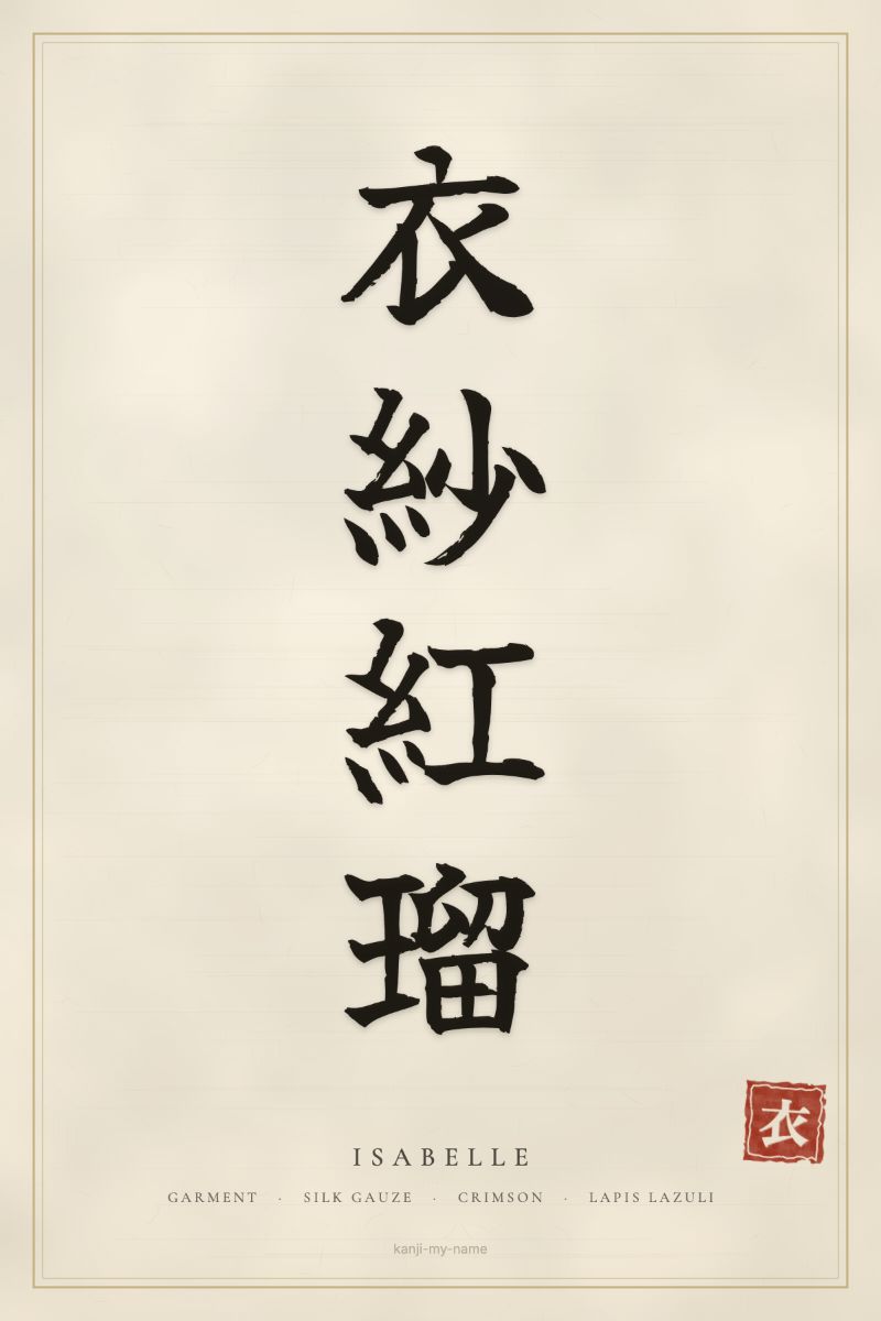 Isabelle in kanji: 衣紗紅瑠 — artistic ateji