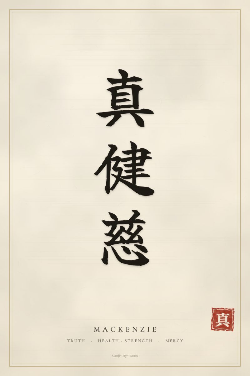 Mackenzie in kanji: 真健慈 — artistic ateji