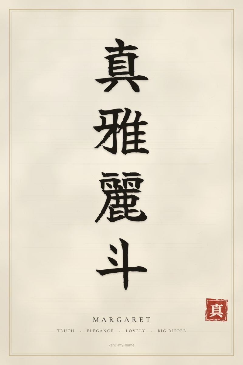 Margaret in kanji: 真雅麗斗 — artistic ateji