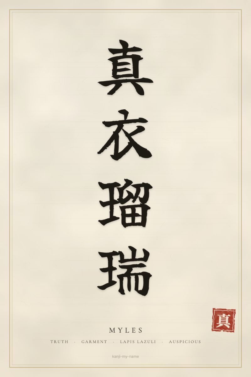 Myles in kanji: 真衣瑠瑞 — artistic ateji