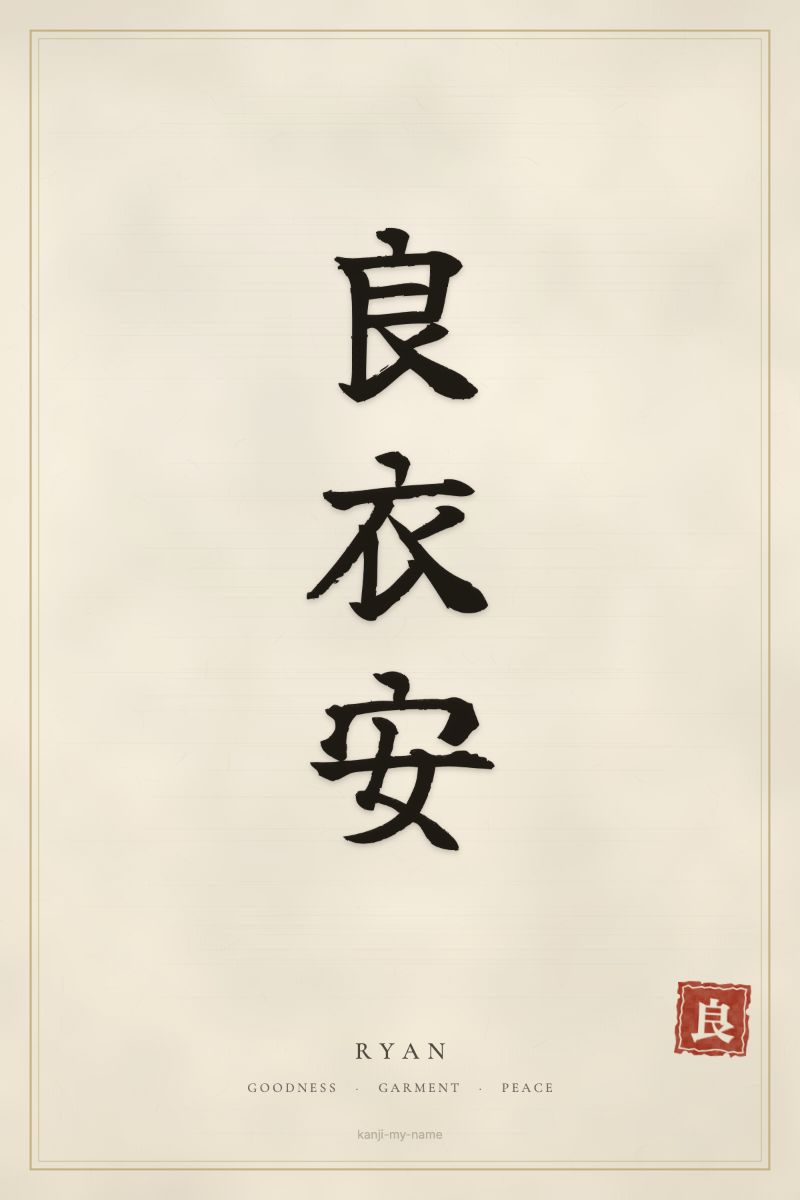 Ryan in kanji: 良衣安 — artistic ateji