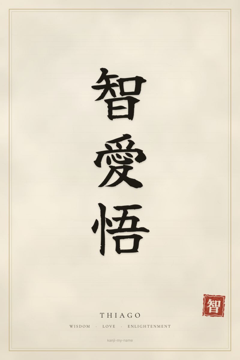 Thiago in kanji: 智愛悟 — artistic ateji