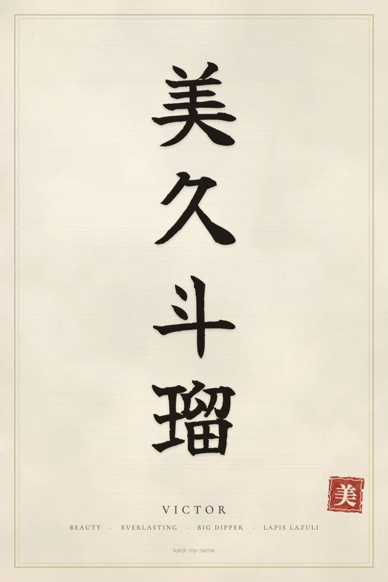 Victor in kanji: 美久斗瑠 — artistic ateji